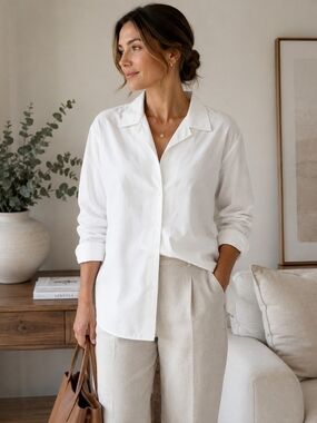 Muji White Relaxed Button-Down Shirt for Women